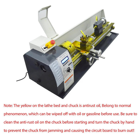 1100W Benchtop Mini Metal Lathe 8X24 Inch Electronic Variable Speed Digital Display showing control panel and chuck.