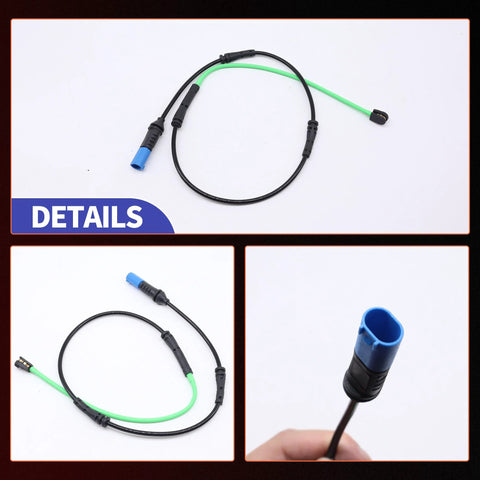 HiSport rear brake pad wear sensor cable for BMW, blue connector and green lead.
