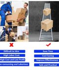 Heavy Duty 33ft Folding Conveyor Belt With Galvanized Steel Unloading Rollers For Super Efficient Freight Loading And Unloading Plus Portable Durable Equipment To Handle Big Jobs Smoothly visual comparison of manual lifting vs conveyor efficiency.