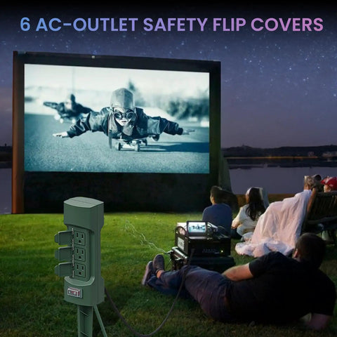 Outdoor Power Stake With Six Outlets, 9 Ft Extension Cord, Dual Sided Weatherproof Power Strip With Flip Covers by outdoor movie screen