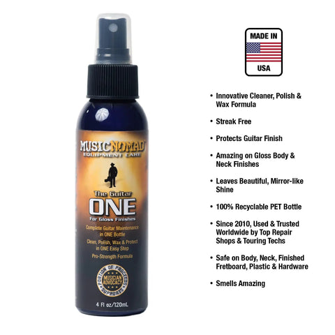 Guitar One All In One Cleaner Polish And Wax For Electric Acoustic And Bass Guitars 4 Oz White Easy One Step Shine Bottle