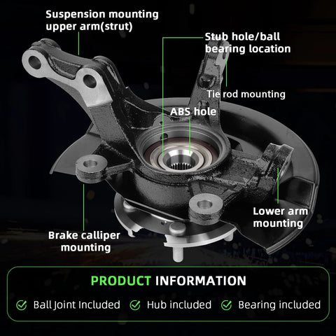 Front Right Steering Knuckle And Wheel Bearing Hub Assembly For CRV 2007 2008 2009 2.4L Direct Fit Replaces 45255STKA00 44600SJKJ00