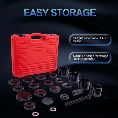 Front Wheel Drive Bearing Adapters Puller Set 23 Piece Replacement Wheel Bearing Removal Tool Bushing Driver Kit, case shown