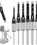 Six Piece Square Hole Drill Bit Set High Speed Steel Mortising Chisel Bits For Woodworking Pine Mdf Particle Board 1/4 To 9/16 Inches with drill press.