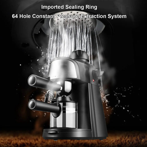 Semi Automatic Espresso Machine With Built In Steam Frother Knocks Out Dope Cappuccinos And Silky Lattes Using Solid Five Bar Pressure, showcasing pressure extraction system.