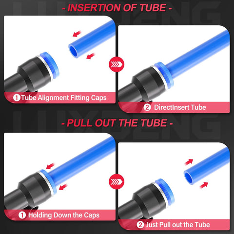 Blue 6mm OD push-to-connect tee tube fitting for pneumatic air systems, quick-connect, pack of 10