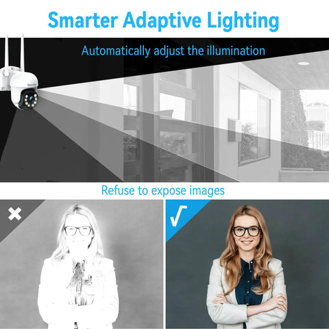 Demonstration of 'Get Awesome Protection With This 4MP Wifi Outdoor PTZ Security Camera Featuring 360 Degree Pan Tilt Super Clear Quad HD Video 8X Zoom Adjustable Siren And Spotlights Smart Motion Detection And Custom Zones' with adaptive lighting feature.