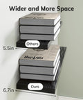 Comparison of two wall floating shelves showing width difference, part of Wall Mounted Rustic Wood Shelves for Bathroom, Bedroom, Living Room, Kitchen, Hanging Shelf for Books/Storage/Room Decor with 22lbs Capacity (Black, Set of 3, 15.7in)