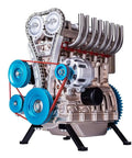 4 Cylinder Metal Engine Model Kit That Actually Works With 325 Precision Parts For DIY Car Engine Build Perfect For Gearheads And Science Buffs Aluminum Finish DM13, side view