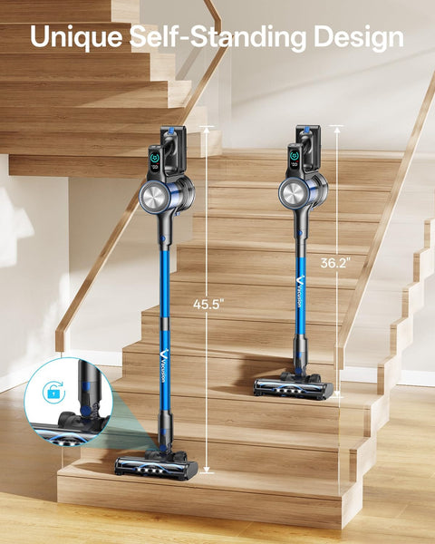 8 In 1 Cordless Stick Vacuum With 3 Suction Modes, Up To 45 Minutes Runtime, Self Standing And Rechargeable shown on stairs