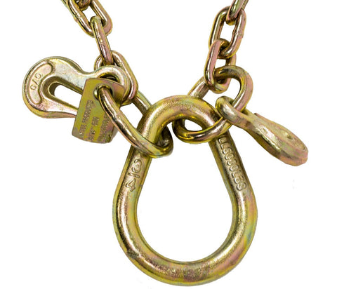 G70 V Chain Bridle With Eight Inch Medium J Hooks T Hook And J Hook Grab Hooks Pear Link Top Fittings Two Foot Legs