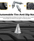 Heavy Duty Tire Studs 6Mm X 27Mm Steel Snow Spikes 100 Pack Boss Level Grip For Cars Trucks ATVs Motorcycles close-up on tire with stud