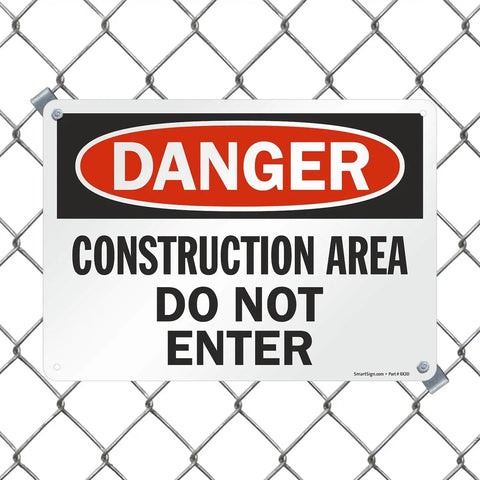 Danger Construction Area Do Not Enter Sign 10 by 14 Inches Durable Plastic HDPE Outdoor Warning Sign With Prepunched Holes And Recyclable Base Easy To Install