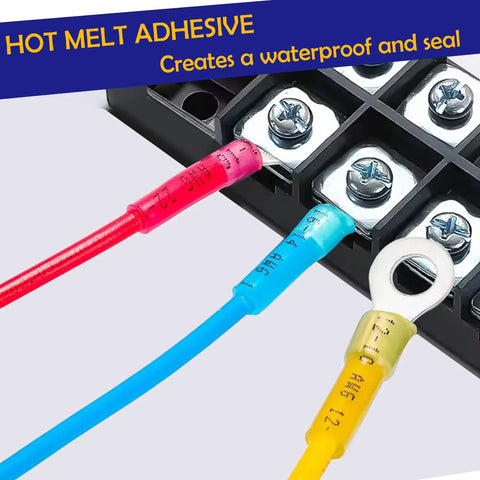 Heat Shrink Ring Terminals Kit 220 Pcs For 22 To 16 AWG No 10 And Quarter Inch And Five Sixteenths Inch And Three Eighths Inch Connectors