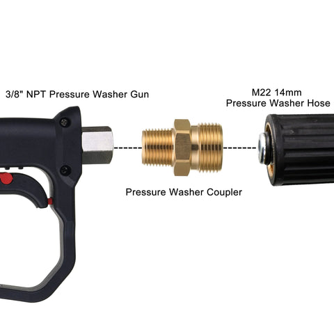 Brass pressure washer coupler for 3/8 in NPT to M22 14mm adapter between spray gun and hose