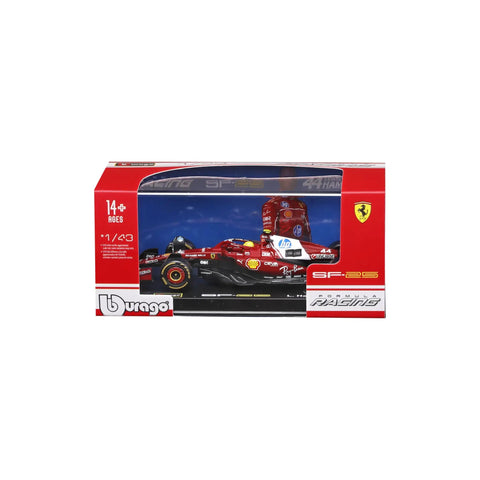 Ferrari 1:43 Die Cast 2025 Season Car With Helmet Hamilton 44 Display Ready Model boxed view