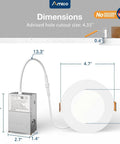 Diagram showing dimensions of 20 Pack 4 Inch Slick Ultra Thin LED Recessed Ceiling Light With Junction Box, Easy Install, 5CCT 2700K to 5000K, 11W Eqv 70W, Dimmable Can Light, 800 Lm High Brightness Downlight, ETL Listed.