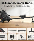 Top Tier Magnetic Rowing Machine For Home Gyms Packing An Ultra Smooth Glide For Killer Full Body Cardio Burners Featuring Smart App Sync And Room Friendly Shape Built For Apartment Teams Hunting Real Fitness Wins - side view with dimensions shown.