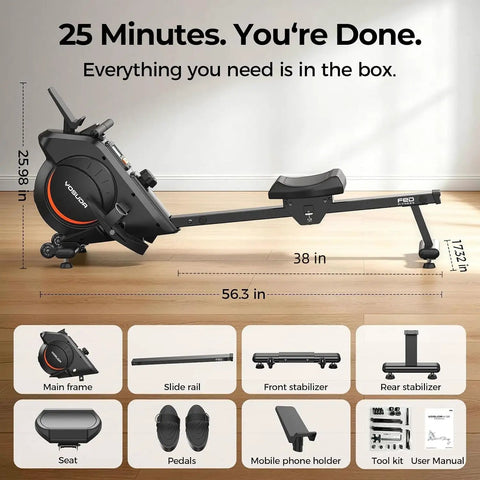 Top Tier Magnetic Rowing Machine For Home Gyms Packing An Ultra Smooth Glide For Killer Full Body Cardio Burners Featuring Smart App Sync And Room Friendly Shape Built For Apartment Teams Hunting Real Fitness Wins - side view with dimensions shown.