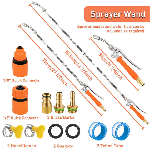 Diagram showing Heavy Duty 44 Inch Sprayer Wand For One Half Inch Hose Quick Connectors Stainless Steel With Built In Shutoff Valve.