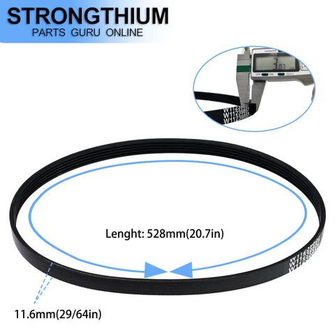 Washer Drive Belt Replacement Kit Fits Whirlpool Maytag Amana Kenmore HE Washers Replaces W10808317 shown with dimensions