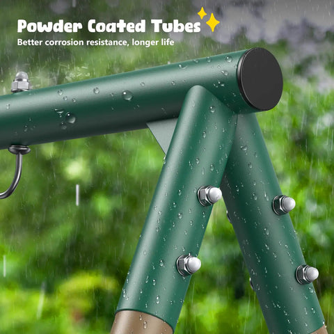 Close-up of rust-resistant powder coated tubes on Backyard Swing Set With 45 Inch Platform Saucer Swing And Belt Swing For Kids Ages 3 To 8