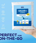 Ultra Absorbent Disposable Adult Underpads Variety Pack Featuring Quilted Top Sheet For Sure Fire Leak Defense And Zero Odor Worry Keep You Comfy And Protected Straight Up All Night Long in hand, showing 3 sizes.