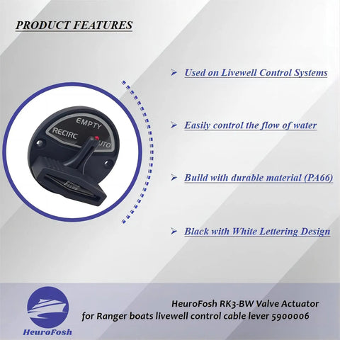 Valve Actuator For Skeeter Boats And Ranger Boats Livewell Control Cable Lever Replacement Part 5900006, black with white lettering.
