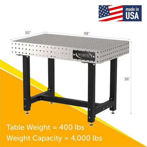Hardcore Heavy Duty Steel Welding Fixture Table With Laser Cut Holes And Adjustable Levelers For Your Shop Rig And 48X30 Grind Ready Metal Fabrication Setup at 48x30 size.