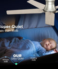 Slick 52 Inch Flush Mount Ceiling Fan With Bright Dimmable Lights And Wireless Remote Quiet Six Speed Brushed Nickel Low Profile Design For Bedroom And Patio Runs Solid With Zero Stress Cool Energy Etl Certified, super quiet design above sleeping baby.