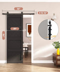 Slim 28 By 84 Inch Wave Shape Black Sliding Barn Door With Hardware Kit, shown installed in a modern room setting