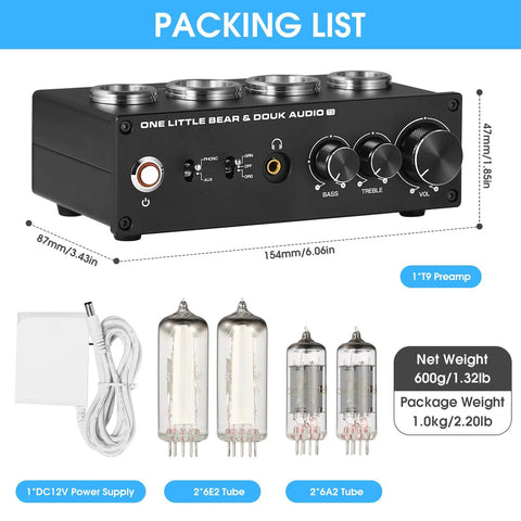 Old School Vacuum Tube Phono Preamplifier For MM And MC Turntable With Headphone Output Warm Rich Tone Magic Eye Meter Dual 6E2 And 6A2 Tubes front view, 154mm black metal unit