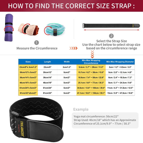 Elastic Cinch Straps With Anti Slip Strips 12 Inch Long 2 Inch Wide Eight Pack size chart and strap example.