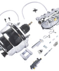 7 Inch Chrome Brake Booster And Master Cylinder Replacement Kit With Disc Drum Valve For Chevy Bel Air 1955 1956 1957 Fits One-Fifty And Two-Ten Series Bolt-On Upgrade components displayed