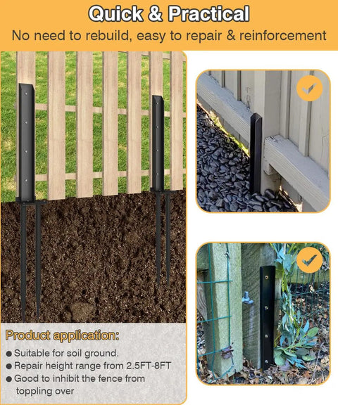 Heavy Duty Fence Post Anchor Kit With Ground Spikes Double Tube Steel Post Repair Stakes For Tilted Or Broken Wood Posts Durable Two Pack For Quick Fixes And Long Lasting Stability
