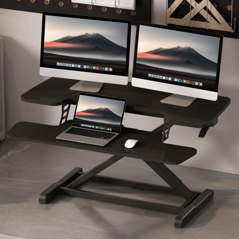 36 Inch Standing Desk Converter Riser With Smooth Spring Lift System for sit stand workstation, expanded desktop space.