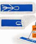 Heavy Duty Cotton Dust Mop Heads 2 Pack 24 Inch Lint Free Loop End Machine Washable Floor Cleaners showing blue mops.