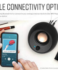 Minimalist USB-C Desktop Speakers With Bluetooth 5.0, smartphone streaming music, small speaker on desk, connectivity options