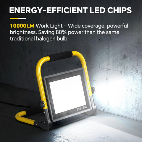 Ultra Bright 10000 Lumen LED Work Light Flood Light With 6Ft Cord IP66 Waterproof showing energy-efficient LED chips