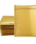 Gold Bubble Mailer 6.25 By 9 Inch Inner Padded Envelopes Pack Of 20, stacked and single envelope, reflective gold exterior.