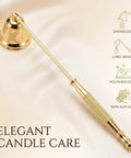 Pretty Slick Gold Metal Candle Snuffer With Extra Long Handle Steady Grip Wick Extinguisher Tool No Burn Drama Heavy Steel Finish.