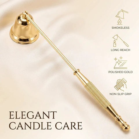 Pretty Slick Gold Metal Candle Snuffer With Extra Long Handle Steady Grip Wick Extinguisher Tool No Burn Drama Heavy Steel Finish.