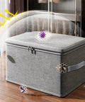 Slick Fabric Storage Bin With Combination Lock Waterproof Foldable Wardrobe Organizer Keeps Your Essentials Safe Collapsible Drawer Tote in gray, showcasing its durable, dust-proof design.