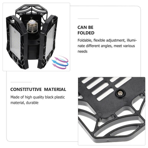Close-up of Heavy Duty Flexible Led Shop Light Bright As Day Garage Fixture Rugged 40 Watt, showing foldable black plastic design.