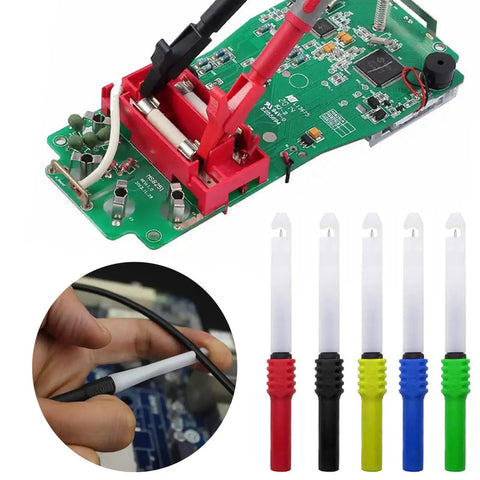 31 Piece Back Probe Kit With Banana Plug To Copper Alligator Clip Test Leads Insulation Piercing Probes And Nickel Plated Clips Automotive Diagnostic Wires Set For Car Repair Circuit Testing And Electrical Troubleshooting including colorful probes and clips shown with green circuit board