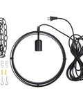 Plug In Dope Rustic Metal Pendant Light With Adjustable Ring Spheres showing chain, cord, and hooks included