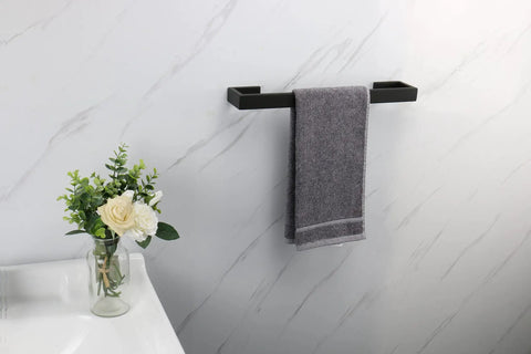 Heavy Duty Square Base Wall Mount Towel Rack Built To Last In Matte Black SUS304 Stainless Steel Bar 16 Inch Bathroom Organizer