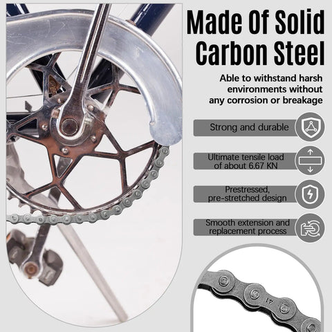 Size 41 20 Feet Roller Chain For Gate Openers Built Tough Carbon Steel Extension Chain on bicycle wheel close-up