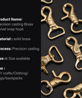 Gold solid-brass swivel trigger snap hooks; lobster clasps for straps and bags, set of 6
