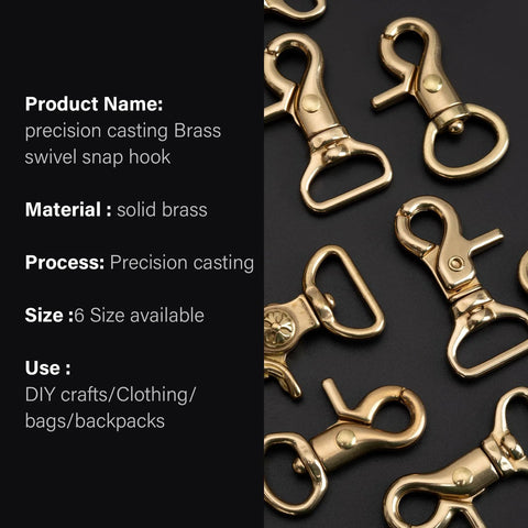 Gold solid-brass swivel trigger snap hooks; lobster clasps for straps and bags, set of 6